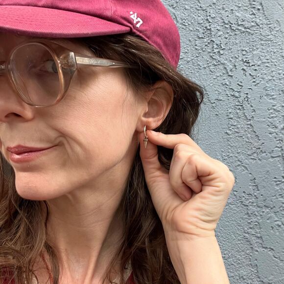 Vintage Sterling Silver small Hoop with Spikes Unisex Jewelry - Picture 6 of 6